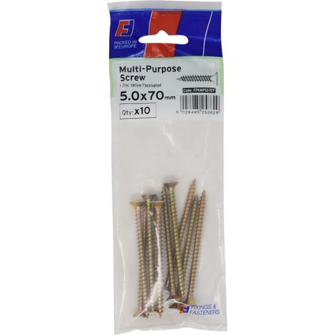 ForgeFix FPKMPS570Y Multi-Purpose Pozi Screw CSK ST ZYP 5.0 x 70mm ForgePack 10