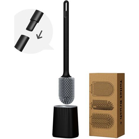 Sollbry 1 ensemble de supports pour salle de bain, tête de brosse en TPR souple, poignée en PP, fixation murale amovible (noir, 41 x 10,2 x 7,7 cm) (1/3)