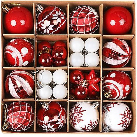 36 Boules De Nol Rouges Et Blanches, Boules De Nol Pour Dcoration De Sapin, Boules De Nol Pour Dcoration De Sapin D'intrieur, Grandes Boules De No (1/4)