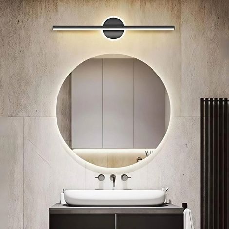 Luminaire Mural Moderne 60cm - Lampe Miroir LED 10W Lumière chaude - Vanité Salle de Bain - Éclairage Miroir Coiffeuse Lumineux-Noir (1/4)
