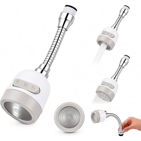 Rallonge de Robinet 360° Flexible 2 Modes de Jet, Économie d’Eau 50%, Filetage M22 Installation Sans Outil Revêtement Chromé Anti‑Corrosion (1/4)