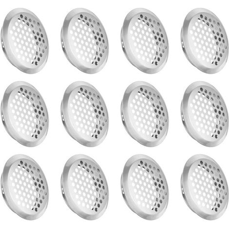 Grilles d'aération rondes - Lot de 12 - Cache-grilles - Camping-cars - Aérations - Diamètre : 53 mm - Argent (1/5)