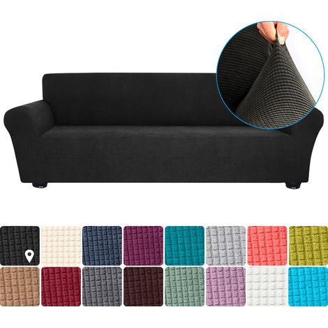 Housse de canapé élastique en spandex, antidérapante, douce, lavable, pour canapés 4 places, convient aux salons, chambres d'enfants et aux animaux de compagnie (noir) (1/5)