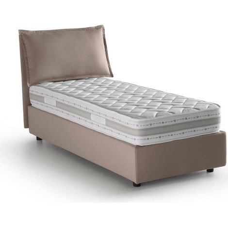 Talamo Italia Lit simple Evelyn, Lit conteneur avec revêtement en tissu, 100% Made in Italy, Ouverture frontale, avec matelas Cm 90x200 inclus, Tourterelle, avec emballage renforcé