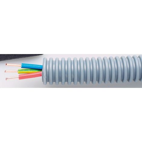 Gaine électrique préfilée 3G 1,5 mm² – Longueur 25 m – Diamètre 16 mm – Non propagateur de la flamme – Pour câbles H07-VU – Electricité