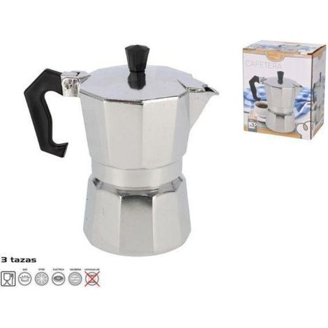 3 tazas cafetera aluminio expres 150 ml apta para gas,vitro,electrica,induccion