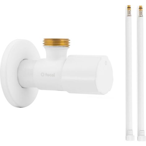 Robinet ACS BLANC MAT - M 1/2"/M 1/2" + 2 Flexibles 500mm BLANC POLYMÈRE Øintér.8mm - F 1/2" M10X1 - Tucai