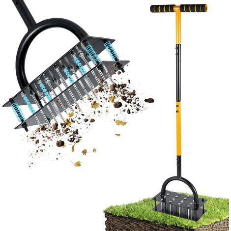 Aérateur Manuel pour pelouse – Outil de Jardin à Double Plaque avec 16 Pointes et 4 Ressorts, poignée en T, idéal pour sols compacts et Entretien du Gazon (1/5)