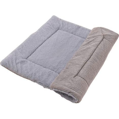 1 tapis de niche pour chien, peluche courte, gris à rayures, lavable en machine, S/M/L, pour petits/moyens/grands chiens (1/4)