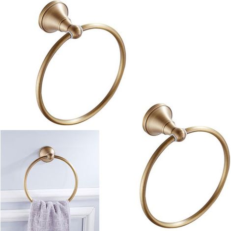 Toallero redondo de 2 piezas, Gancho para toallas, Anillo para toallas de latón, Colgante, 18,5 cm de diámetro, Colgante de cobre, Dorado (1/5)