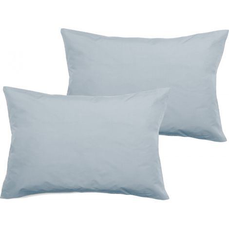 Lot de 2 taies d'oreiller percale pur coton peigné longues fibres 80 fils/cm² Vent du sud - Glacier - Lot de 2 taies d'oreiller 50 x 70 + 5 cm Volant plat piqué