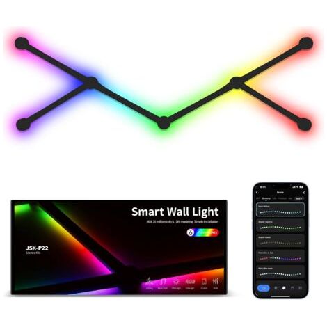 RHG Appliques Murales, 6 Barres Lumineuses LED RGB-IC Connectées avec Sync Musicale, Lumières Intelligentes pour Salle de Jeux, Salon, Chambre à Coucher Compatible Alexa et Google Assistant (1/5)