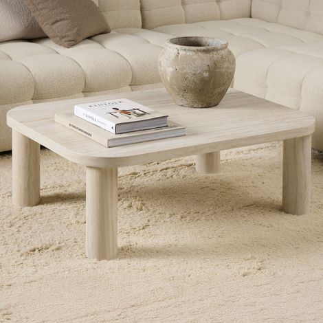 Ebuy24 – Table basse fixe beige 120x60cm – Design minimaliste avec bords arrondis – Pieds cylindriques pour stabilité – Meuble moderne pour salon (1/5)