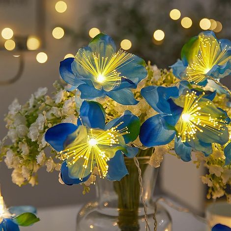 Fibre Optique Guirlande de Fleurs, Guirlande Lumineuse LED Fée Électrique pour Intérieur et Extérieur, Mariage, Noël, Jardin, Décoration de Fête (Violet, 19.6 pi 40 LED)