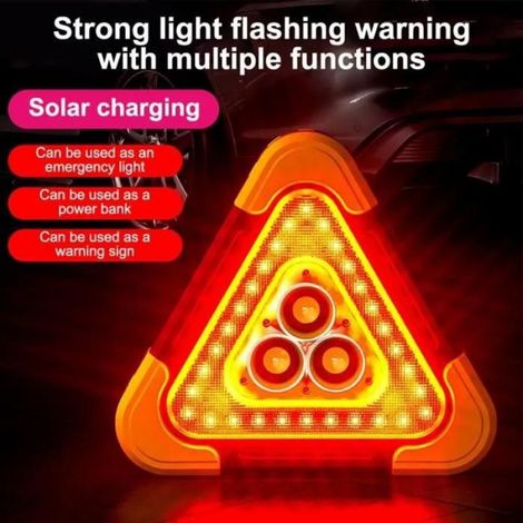 Triangle De Signalisation Led - 27 Cm - Charge Solaire Et Usb - 4 Modes D Eclairage - 1 Piece (1/4)