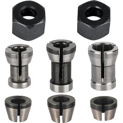 Lot de 8 pinces de serrage, accessoires pour défonceuse, 6 adaptateurs de serrage (6 mm, 6,35 mm, 8 mm) + 2 écrous pour machine à graver (1/5)