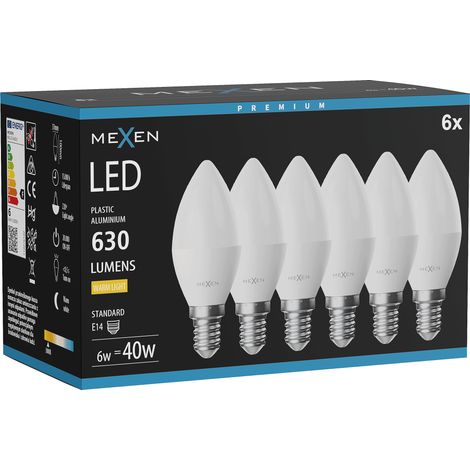Mexen Nova 6x Ampoule LED E14, C37, 6W, Chaude - 3000K, 630 lm - L102-E14-0630-01x06 (1/3)