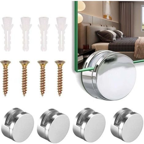 4 Pcs pinces rondes pour miroir, Miroir Clips Pince à Verre Pince Support en Alliage de Zinc Fixation Miroir Support pour Verre de 4-7 mm D'épaisseur (1/5)