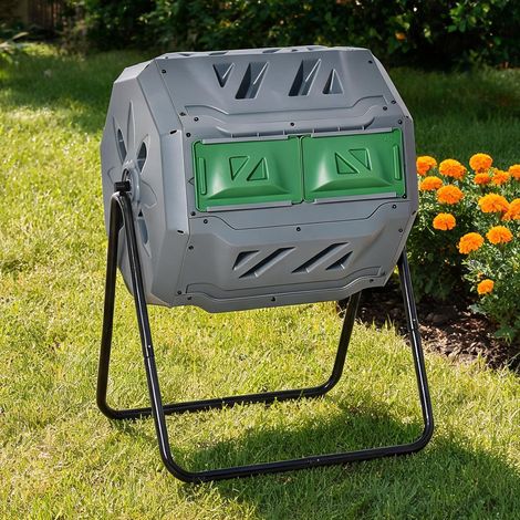 Composteur rotatif 160L à deux compartiments en acier (1/5)