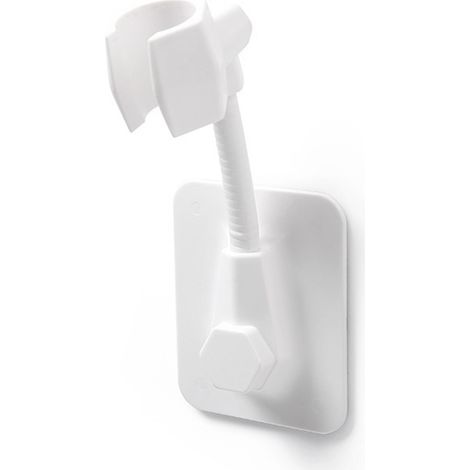Support de pommeau de douche mural blanc, porte-pommeau réglable sans perçage, fixation pour salle de bain (1/4)