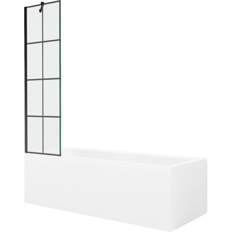 Mexen Cubik Rechteckige Badewanne 170 x 70 cm mit Verkleidung und 1-flügeliger Trennwand 50 cm, schwarzes Muster (1/5)
