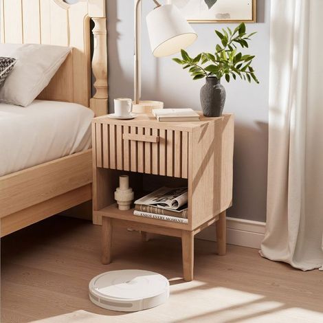 Lot de 2 Tables de Chevet Scandinaves Bois Massif - 1 Tiroir et Rangement Ouvert - Style Épuré (1/5)