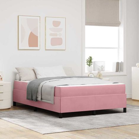 Cadre de lit avec matelas-Structure de lit avec matelas Rose et blanc 140 x 200 cm Velours 163590 (1/5)