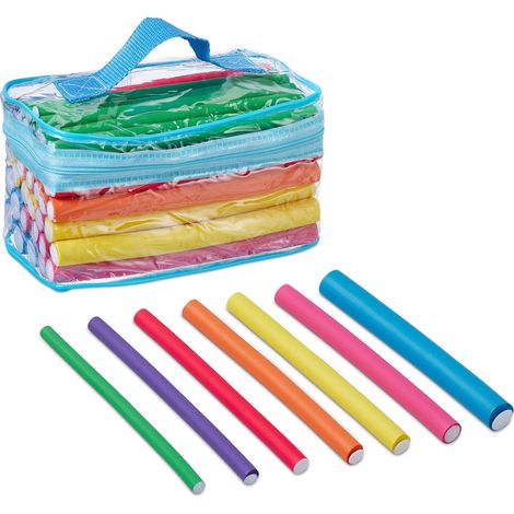 Relaxdays Hair Curlers, Set of 48, Different Sizes, Flexible Rods, No Heat Curls, for Long & Short Hair, with Travel Bag