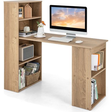 Computertisch mit 6 ablagen - naturholz finish
