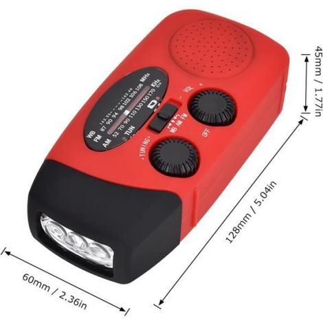 Radio Rouge Portable AM-FM-WB Lampe Météo Power Bank à Manivelle à énergie Solaire (1/4)
