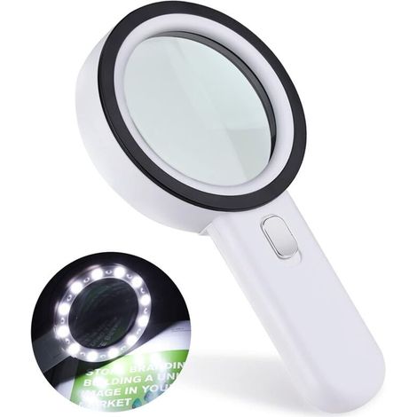 Lente d'ingrandimento per lettura, lente d'ingrandimento a 12 LED, lente d'ingrandimento 30X, grande lente d'ingrandimento tascabile illuminata per gioiellieri, orologiai, artigiani, bambini, anziani, (1/5)