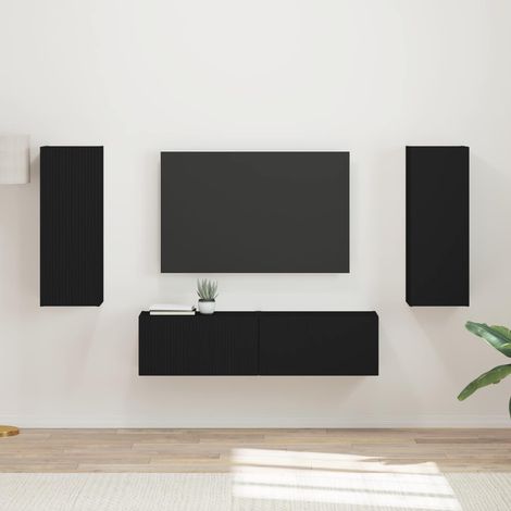 TV-Schrankset Wandmontiert 2 pcs Schwarz Holzwerkstoff
