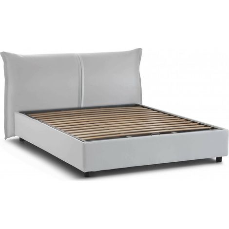 Talamo Italia Cama matrimonial Cesira, Cama contenedor con revestimiento de tela, 100% Made in Italy, Apertura frontal, adecuado para colchón Cm 160x200, Blanco, con embalaje reforzado