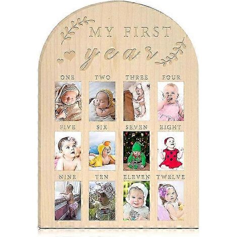 Tableau photo en bois « Ma première année » : cadre photo arche pour nouveau-né, 12 mois, étape importante de la naissance. Cadre photo « Ma première année » pour garçons et filles. (1/5)