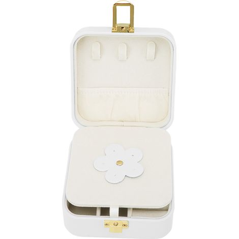 Coffret à bijoux petit format, boîte de rangement portable pour bagues et boucles d'oreilles, beige (1/5)