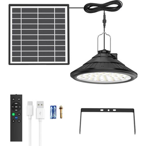 Lampe suspendue solaire d'extérieur étanche avec télécommande, éclairage de garage, 3 températures de couleur, intensité variable, lampe de cour (1/5)
