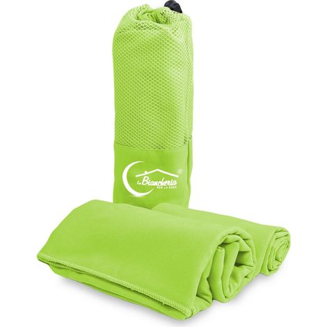 SET asciugamani MICROFIBRA VERDE ACIDO 1+1 Viso e Ospite