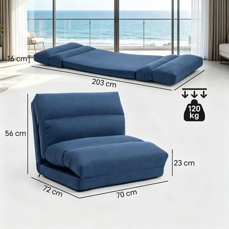 Fauteuil de sol réglable bleu foncé 70x72x56cm, convertible en chaise longue avec fonction d'inclinaison de 90° à 180°, en tissu doux (1/5)