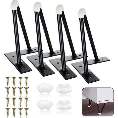 pair Ensemble de 4 pieds de lit et de table en métal La Vane, avec vis et patins de protection pour le sol. Convient pour le montage de meubles, canapés, fauteuils et relax. Hauteur : 15 cm. Supporte (1/4)