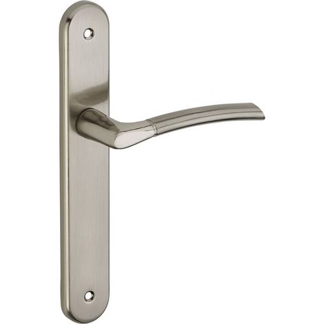 Poignée de porte Eris sans trou bdc – Acier embouti – Finition nickelée brossée – Entr'axe 195mm – Pour portes intérieures (1/2)