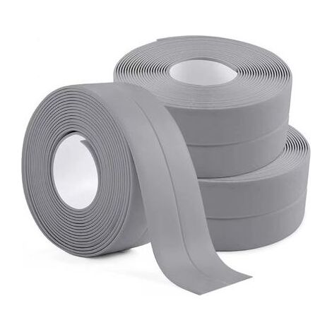 0 - 3 Rouleaux Bande d'étanchéité Imperméable,Joint Salle de Bain,PVC Ruban de Calfeutrage Autocollant pour Cuisine,Toilettes WC,Baignoire (Gris) (1/5)