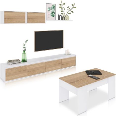 Pack salón con mesa de centro Arlet Plus V2 Blanco Artik (Blanco Mate) - Roble Canadian (ancho) x 43cm (alto) (1/5)