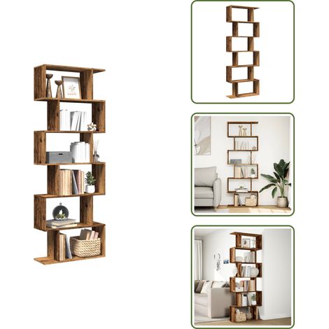 vidaXL Raumteiler-Bücherregal 6 Etagen Altholz-Optik 70x24x193 cm (1/5)