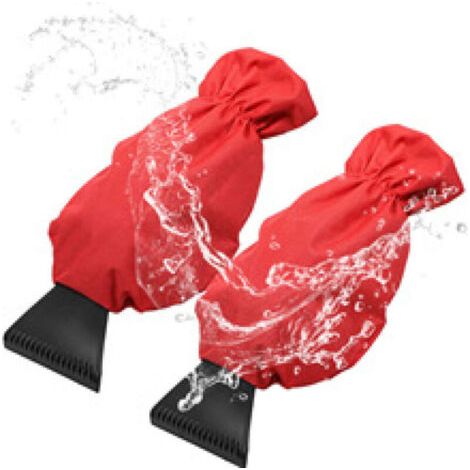 Pair Gant grattoir universel pour voiture, 2 pièces, gant chaud et isolé avec dégivreur pour pare-brise de voiture et camion, portable, tissu Oxford 600D imperméable, rouge