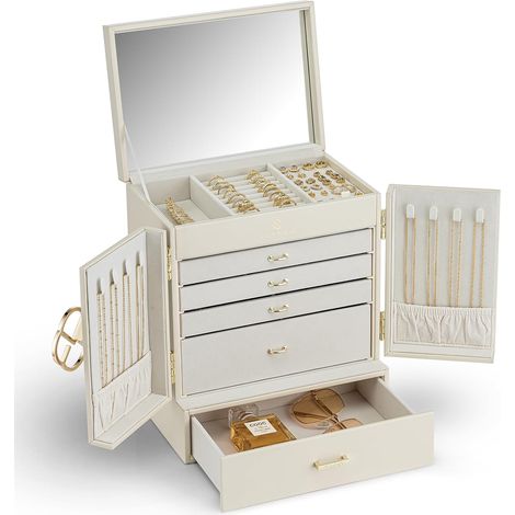 Boîte à bijoux Grande 6 niveaux,Rangement maison, cuir PU