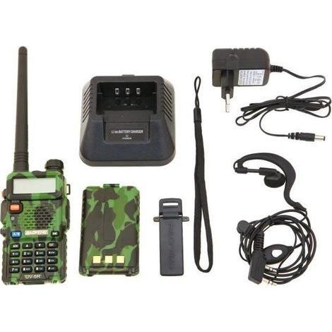 UV-5R Talkie-walkie FM radio VHF/UHF avec double bande, affichage, veille et horloge intégrée (Casque ajouté, Camouflage) (1/4)
