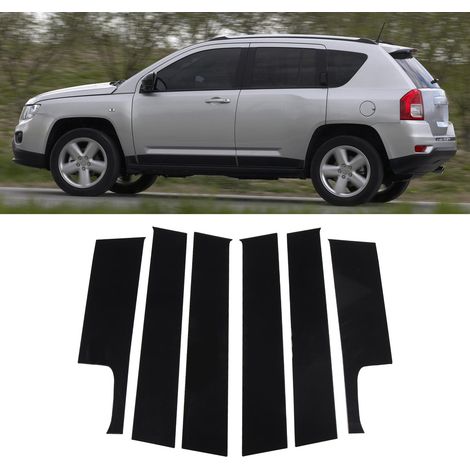 6-teiliges Set inklusive glänzend schwarzer Fensterleisten und B-Säulen-Aufklebern für Jeep Compass 2007-2015 (1/5)