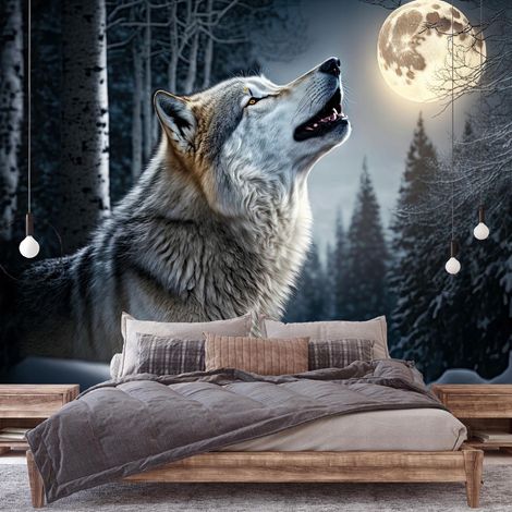 Vlies Fototapete Wolf 150x105 cm, Tapeten, für Wohn und Schlafzimmer, Vliestapete Wandtapete Tapete 3D Effekt- inkl. Kleister - Mond, WallArena (1/4)