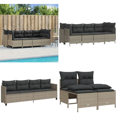 5-tlg. Garten-Sofagarnitur mit Kissen Hellgrau Poly Rattan - Gartensorte - Gartenmöbelset - PE-Rattan - Outdoormöbel - Lounge Set - Home & Living (1/5)