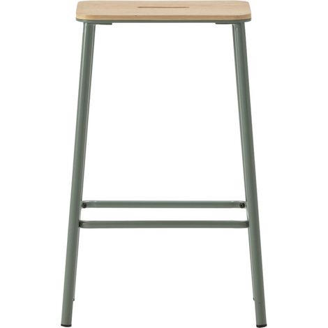 Lot de 2 tabourets de bar en bois et métal H65cm - Vert d'eau - Noki (1/5)